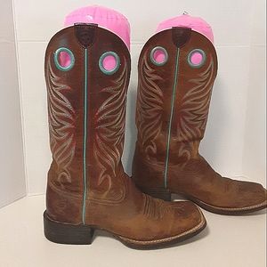 SZ 7 ARIAT DISTRESSED SQUARE TOE BOOTS ROUND UP RYDER SASSY BROWN